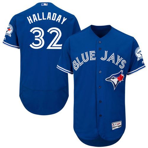 Blue Jays #32 Roy Halladay Blue Flexbase Authentic Collection Stitched MLB Jersey - Click Image to Close